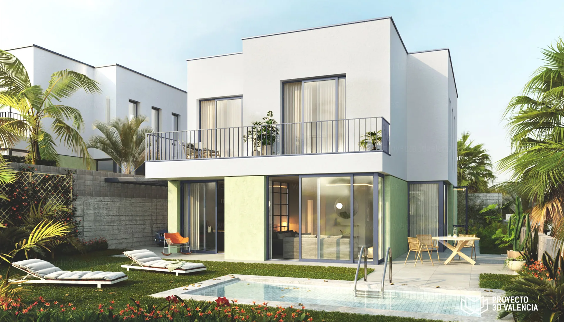 render de renders de jardines y piscinas 3d